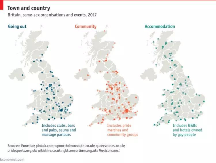 推测英国的同性恋者如何分布，《经济学人》用了两个办法